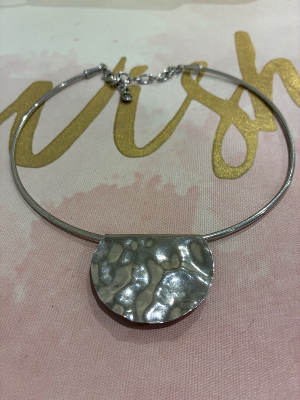 Vintage 1946 Silver-Tone Hammered Half-Moon Choker Necklace